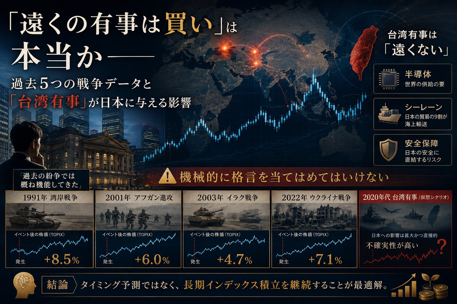 「遠くの有事は買い」は本当か——過去5つの戦争データと「台湾有事」が日本に与える影響